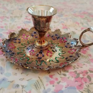 Brass silver plated candle holder from India